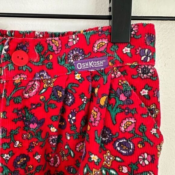 Oshkosh B’gosh Kids 90s Era Red Paisley Floral Corduroy Pleated Front Balloon Ta - Picture 7 of 11
